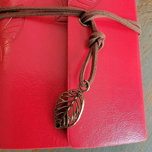 Red Boho Notebook Journal with Leaf Design to Fit in your Handbag - NWOT - Picture 2 of 5